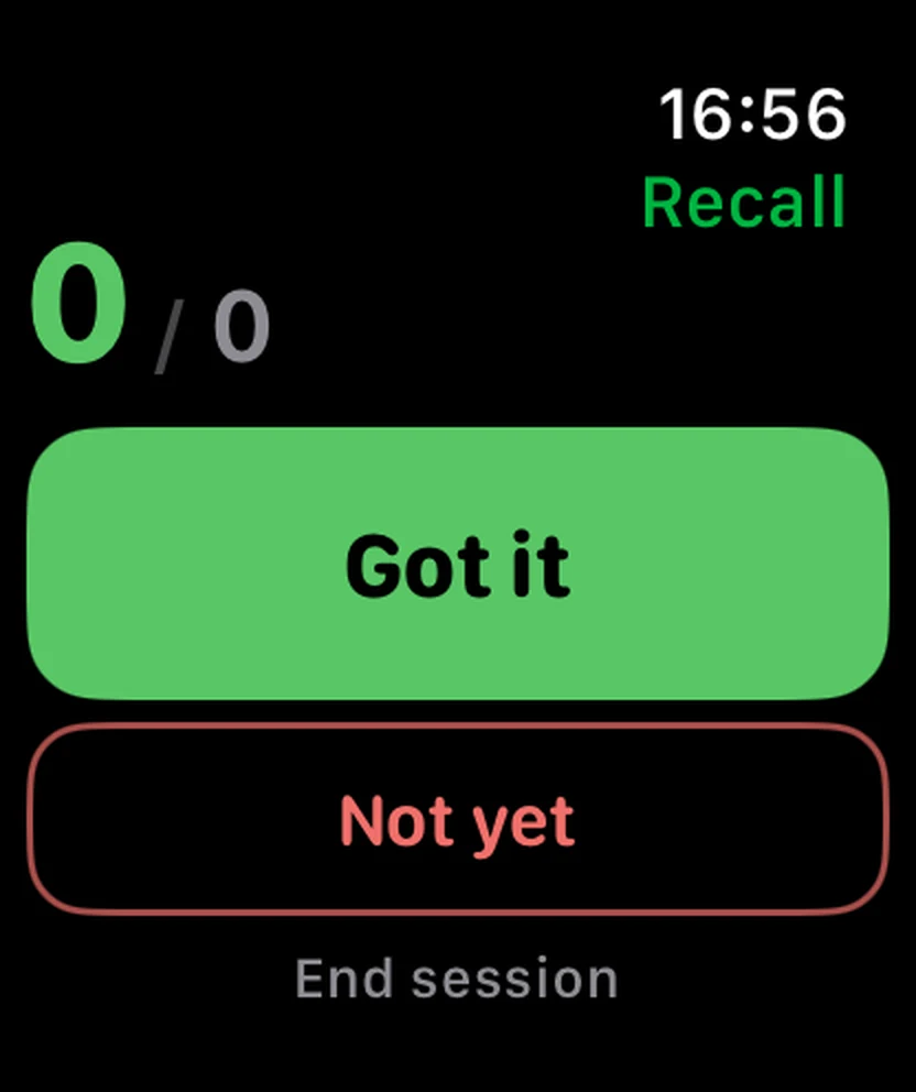 Proof on Apple Watch counting reps, with a large Got it pad and a Not yet pad